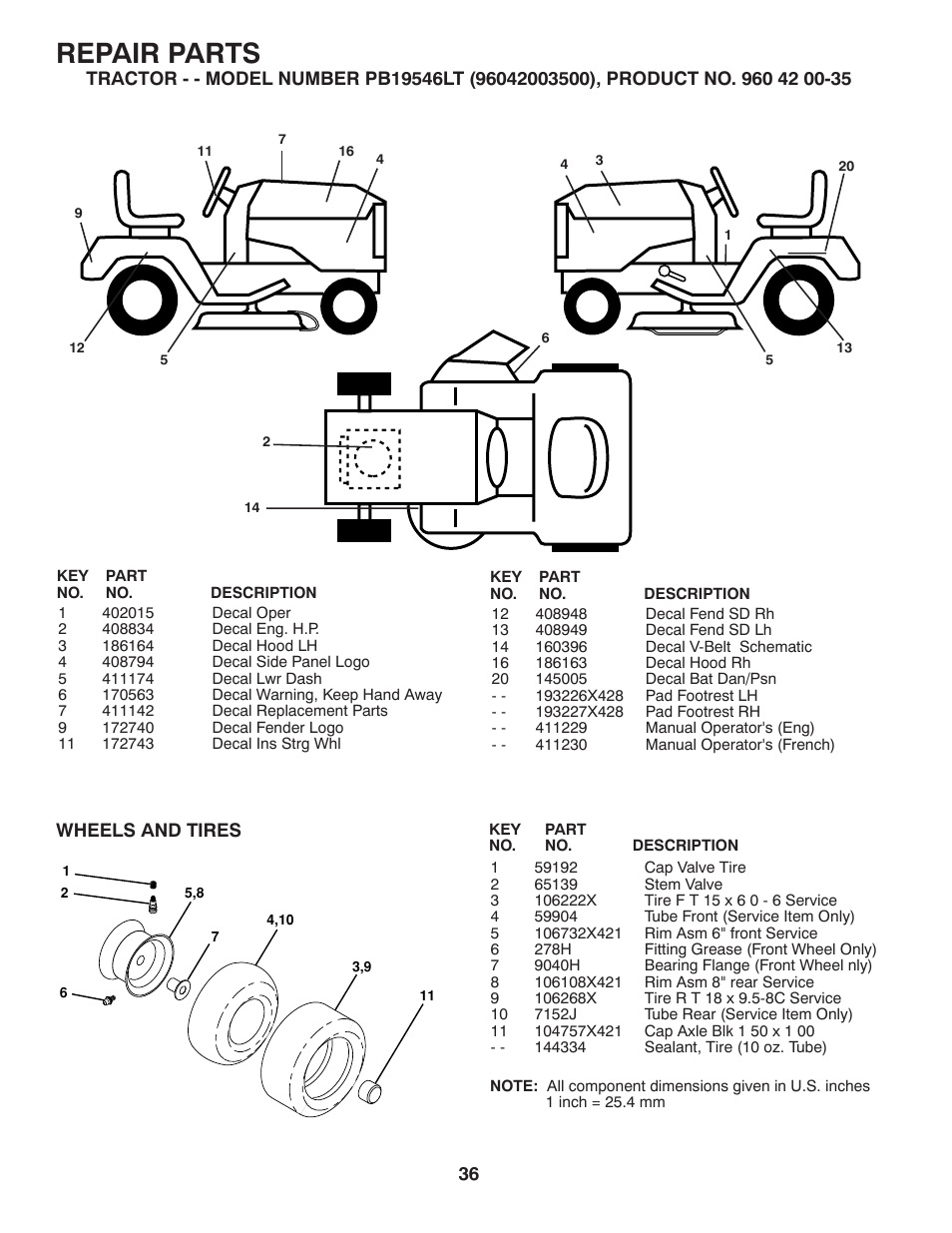 Repair parts | Poulan Pro PB19546LT LAWN TRACTOR User Manual | Page 36 / 48