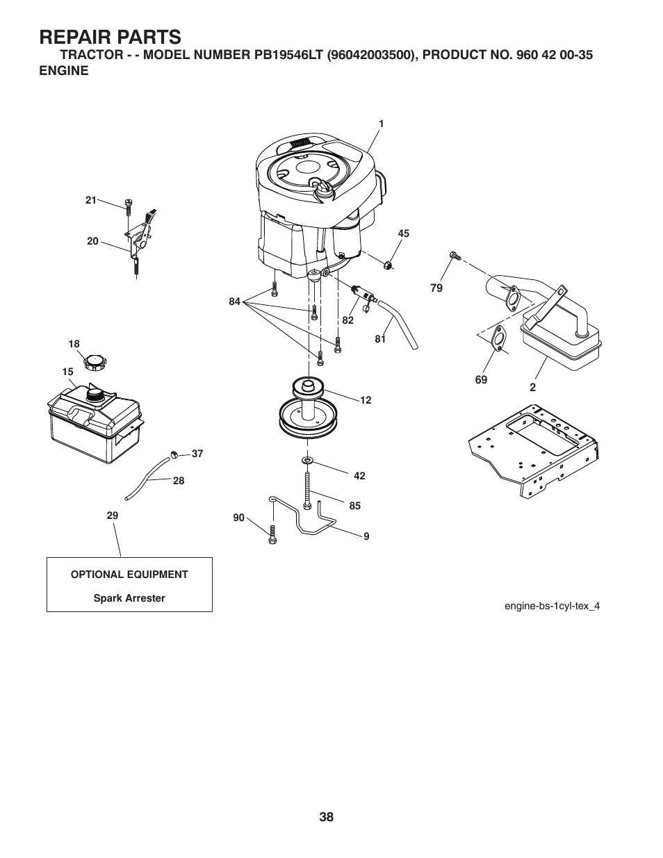 Repair parts | Poulan Pro PB19546LT LAWN TRACTOR User Manual | Page 38 / 48