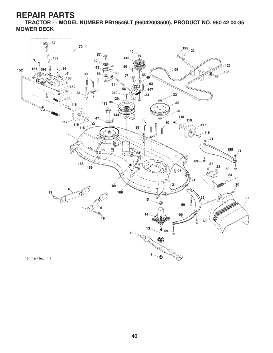 Repair parts | Poulan Pro PB19546LT LAWN TRACTOR User Manual | Page 40 / 48