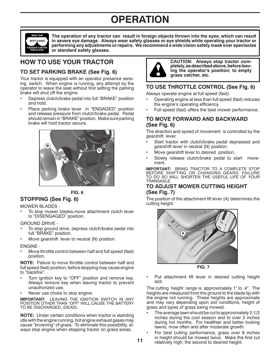 Operation, How to use your tractor | Poulan Pro PB19546LT LAWN TRACTOR User Manual | Page 11 / 44