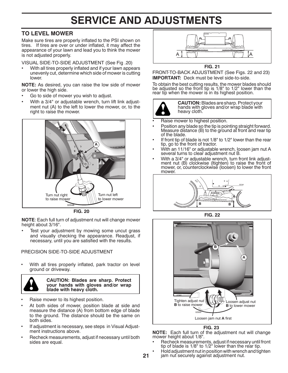 Service and adjustments | Poulan Pro PB19546LT LAWN TRACTOR User Manual | Page 21 / 44