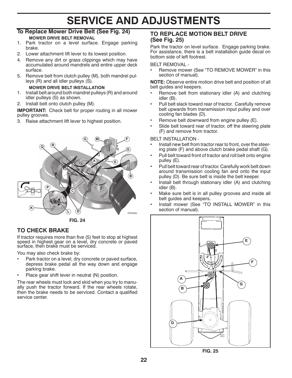 Service and adjustments | Poulan Pro PB19546LT LAWN TRACTOR User Manual | Page 22 / 44