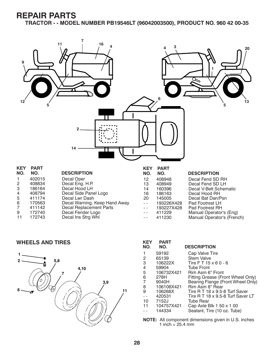 Repair parts | Poulan Pro PB19546LT LAWN TRACTOR User Manual | Page 28 / 44