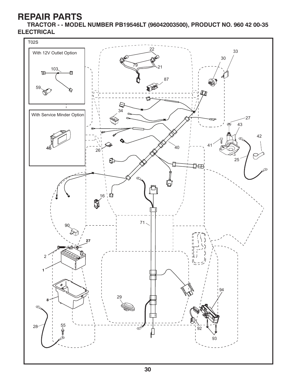 Repair parts | Poulan Pro PB19546LT LAWN TRACTOR User Manual | Page 30 / 44
