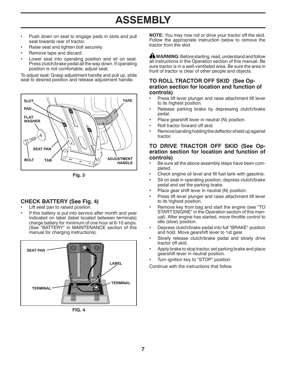 Assembly | Poulan Pro PB19546LT LAWN TRACTOR User Manual | Page 7 / 44