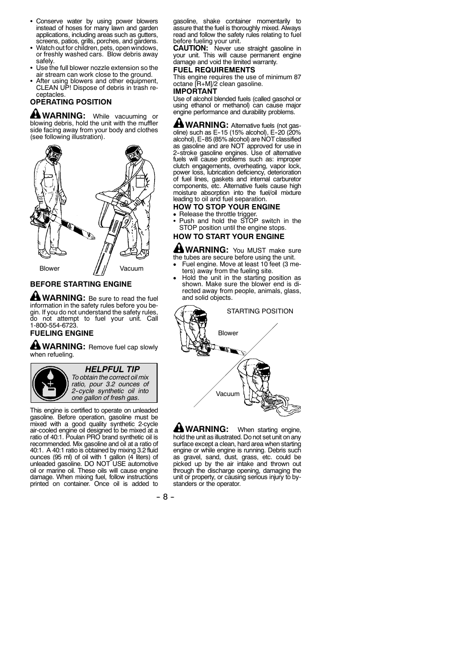 Warning, Helpful tip | Poulan Pro BVM200C User Manual | Page 8 / 14