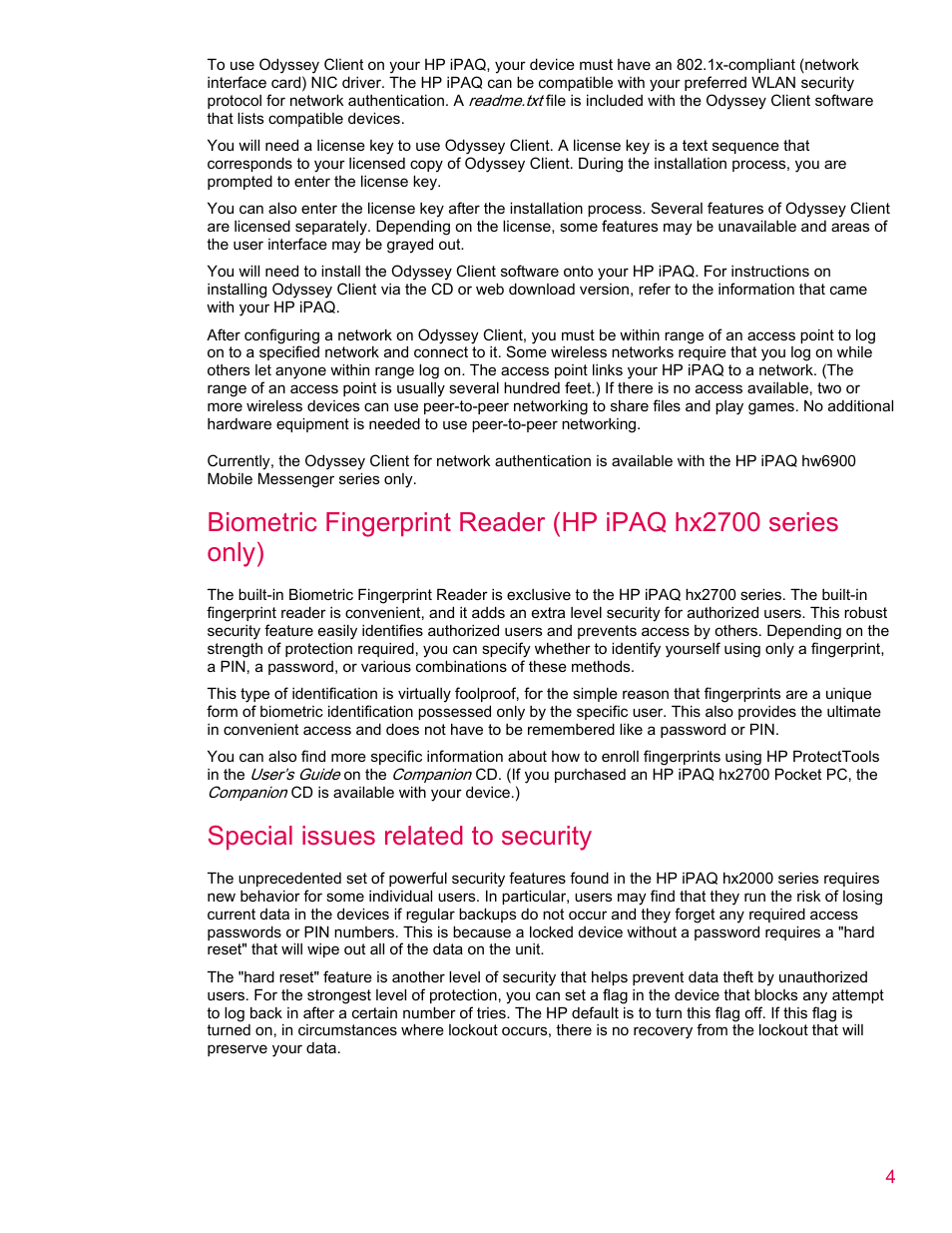 Special issues related to security | HP iPAQ rx5900 Travel Companion User Manual | Page 4 / 10