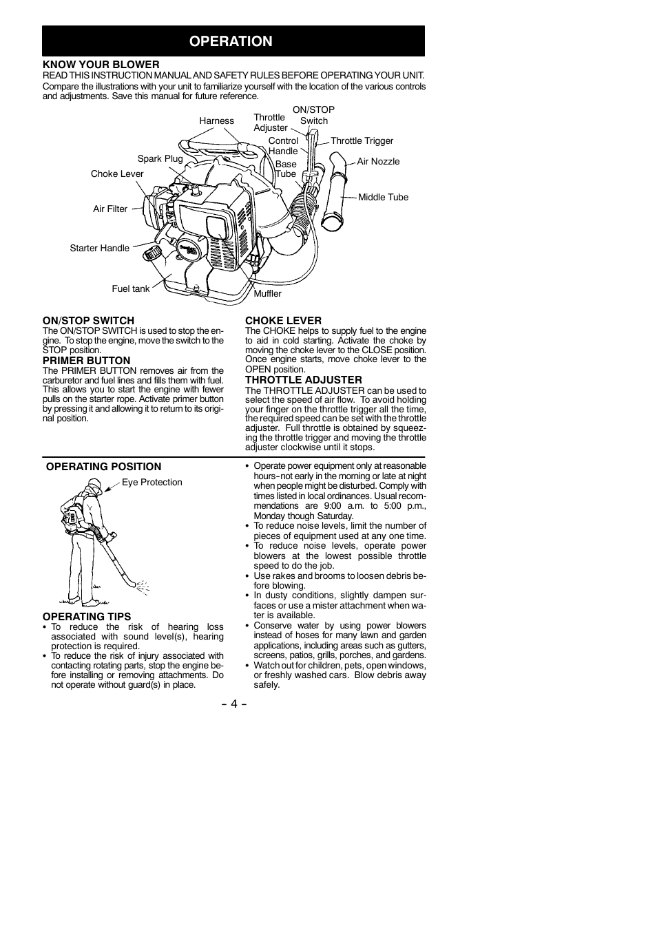 Operation | Poulan Pro BP406 User Manual | Page 4 / 9