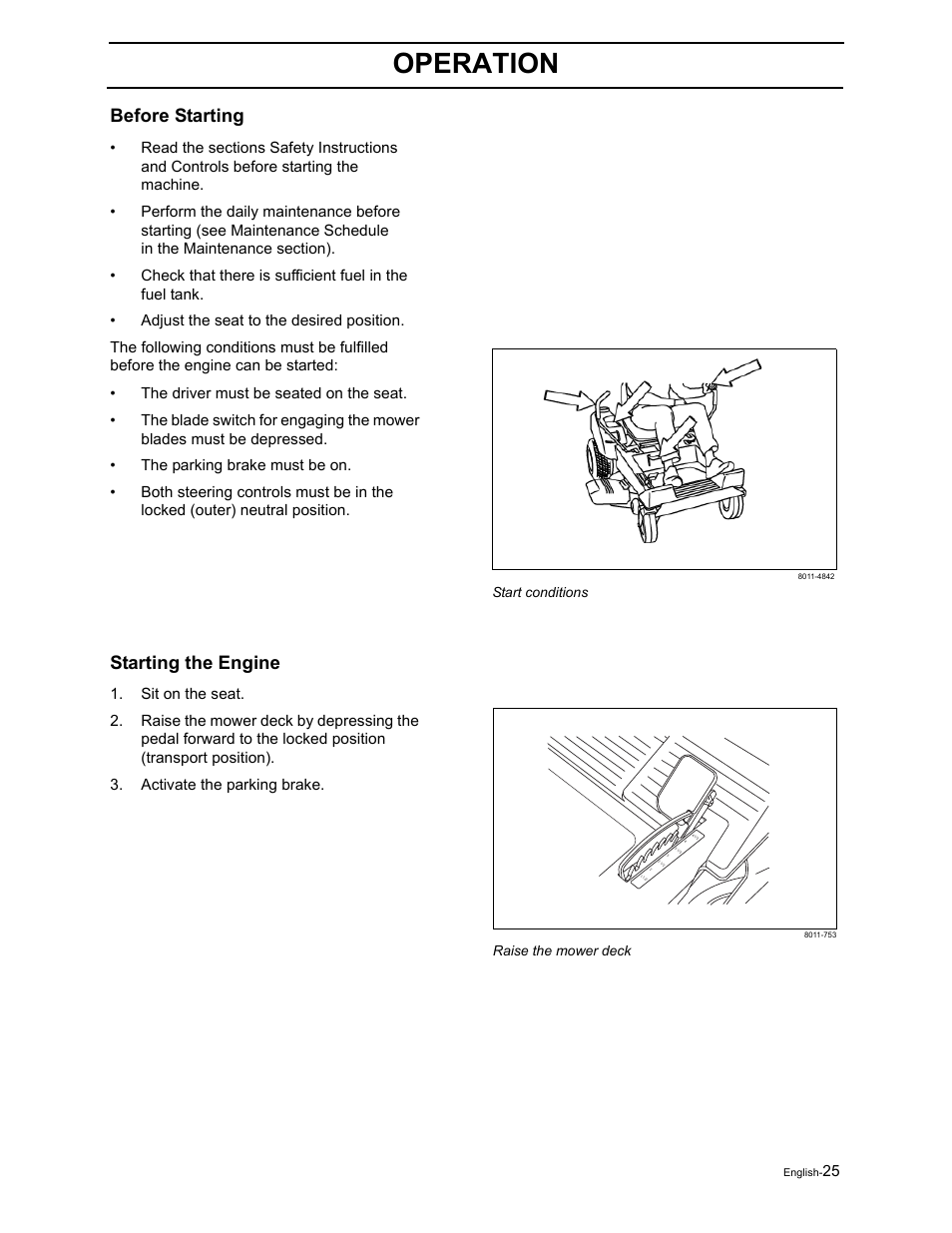 Operation, Before starting, Starting the engine | Poulan Pro Pro 900 ZX 968999302 User Manual | Page 27 / 80