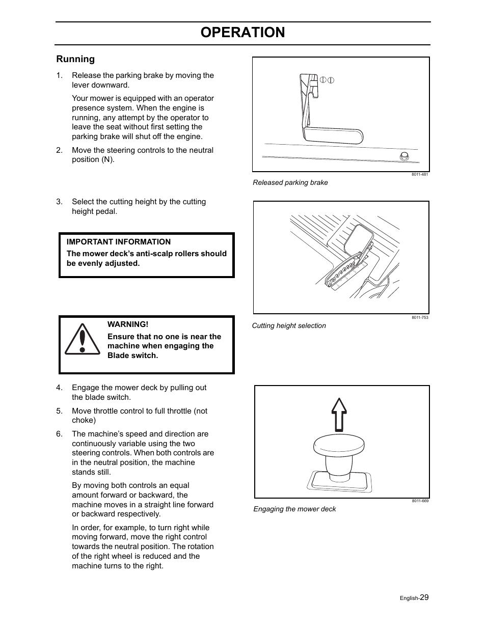 Operation, Running | Poulan Pro Pro 900 ZX 968999302 User Manual | Page 31 / 80