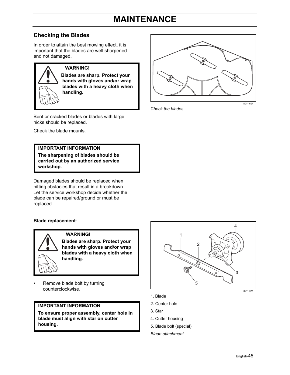 Maintenance | Poulan Pro Pro 900 ZX 968999302 User Manual | Page 47 / 80