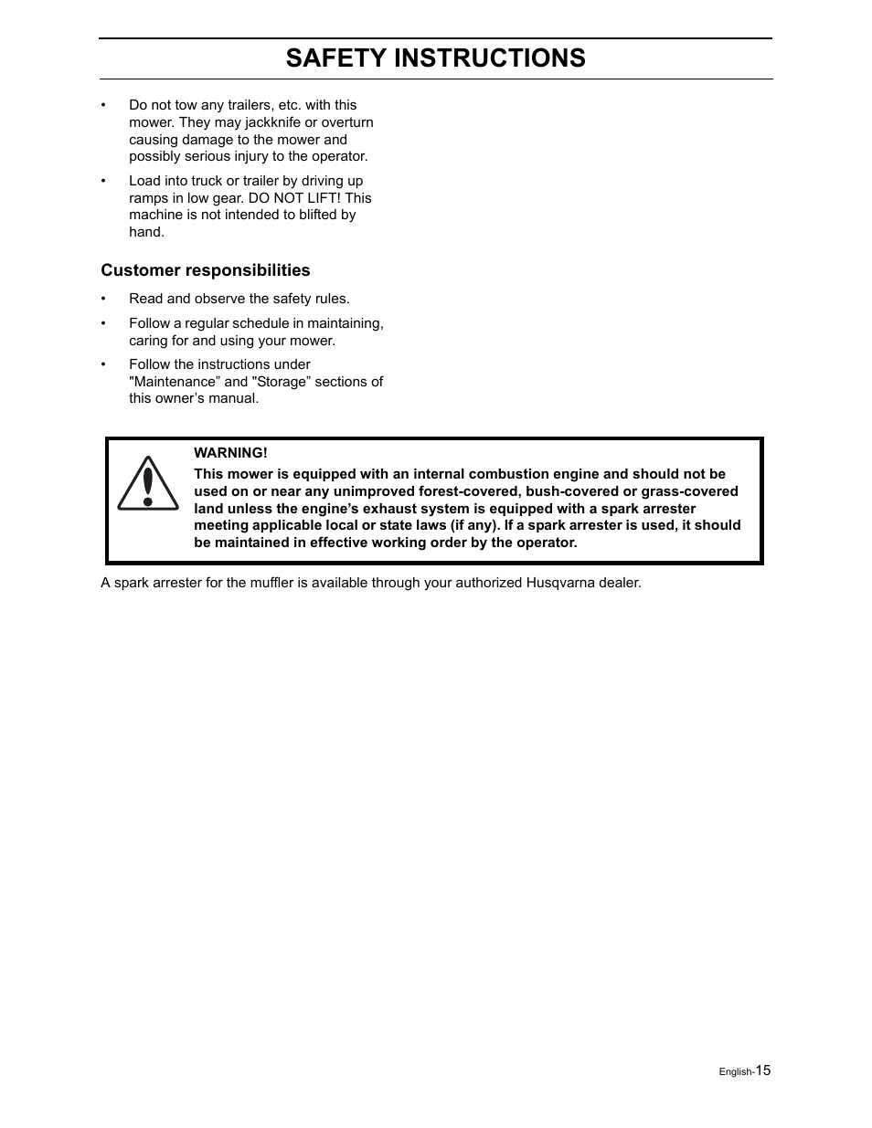 Safety instructions | Poulan Pro Pro 950 ZX 968999507 User Manual | Page 17 / 80