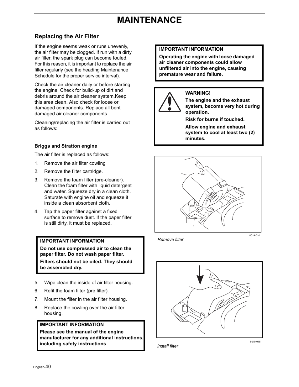 Maintenance | Poulan Pro Pro 950 ZX 968999507 User Manual | Page 42 / 80