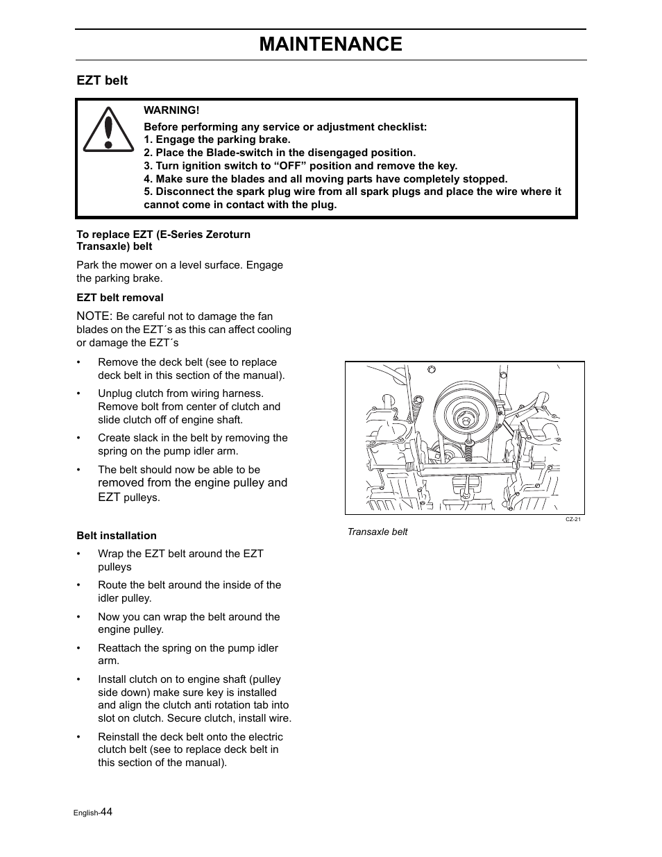 Maintenance | Poulan Pro Pro 950 ZX 968999507 User Manual | Page 46 / 80