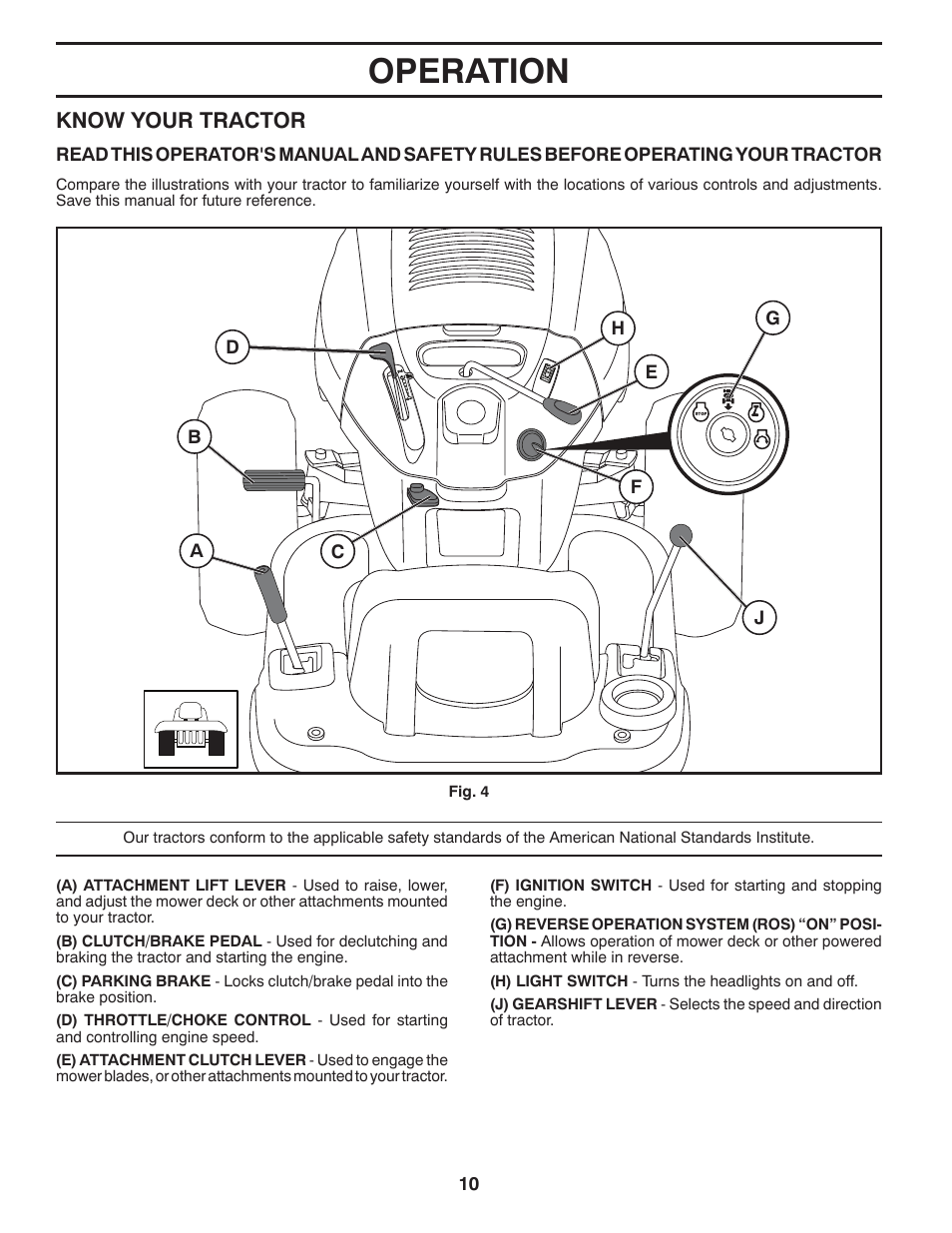 Operation, Know your tractor | Poulan Pro PB175G42 LAWN TRACTOR User Manual | Page 10 / 60
