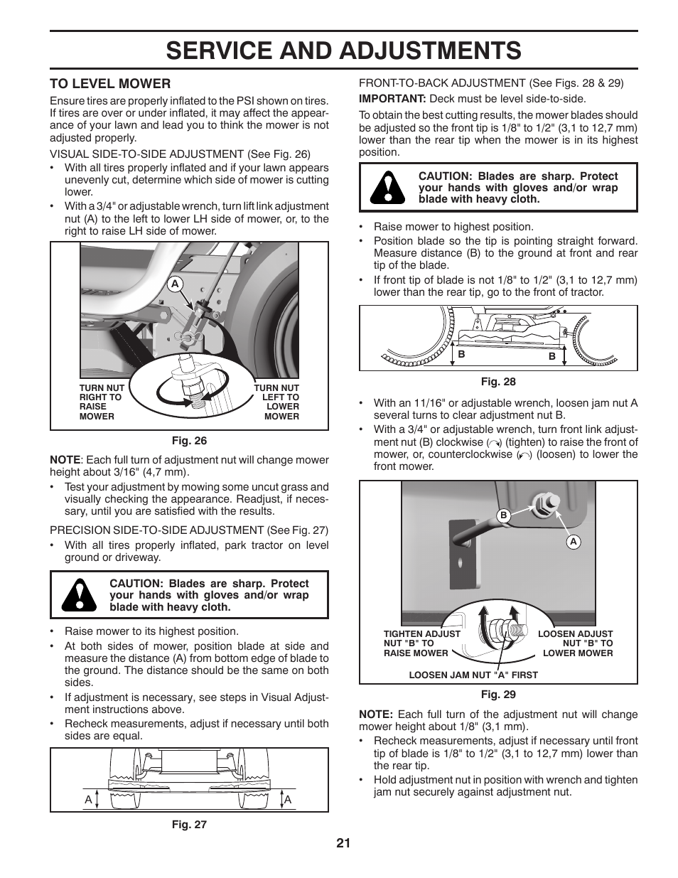 Service and adjustments | Poulan Pro PB175G42 LAWN TRACTOR User Manual | Page 21 / 60