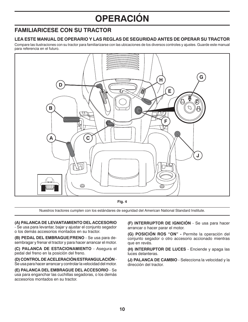 Operación, Familiaricese con su tractor | Poulan Pro PB175G42 LAWN TRACTOR User Manual | Page 40 / 60