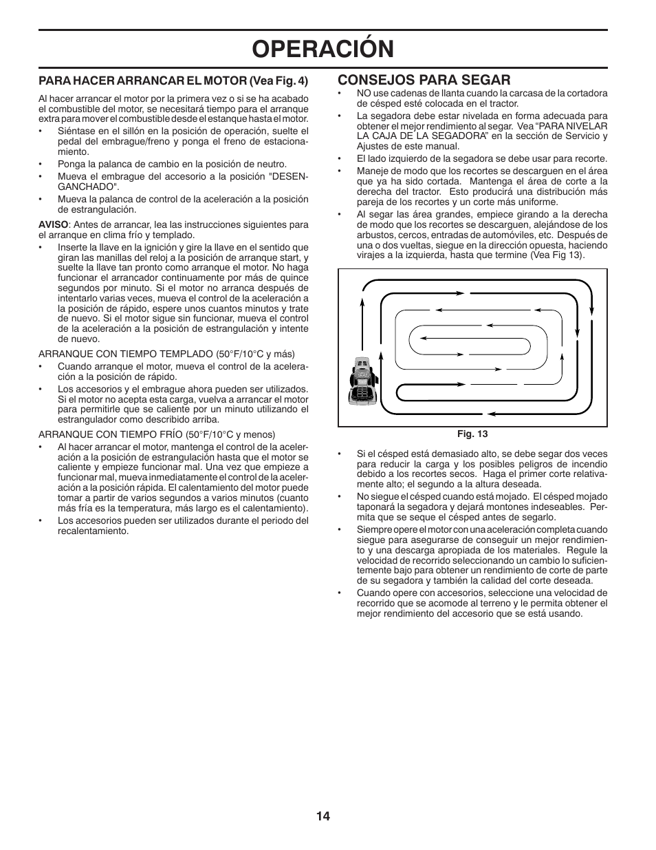 Operación, Consejos para segar | Poulan Pro PB175G42 LAWN TRACTOR User Manual | Page 44 / 60