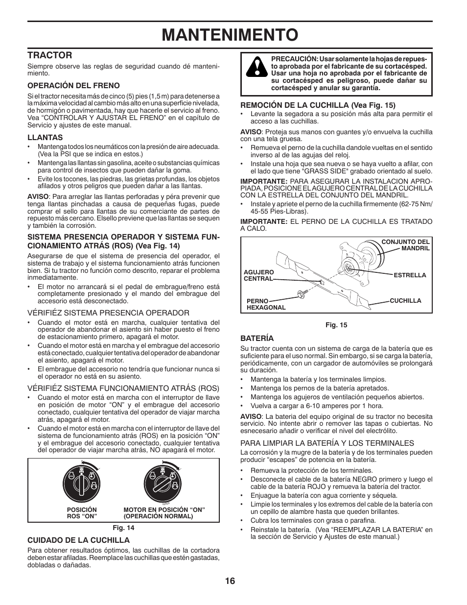 Mantenimento, Tractor | Poulan Pro PB175G42 LAWN TRACTOR User Manual | Page 46 / 60