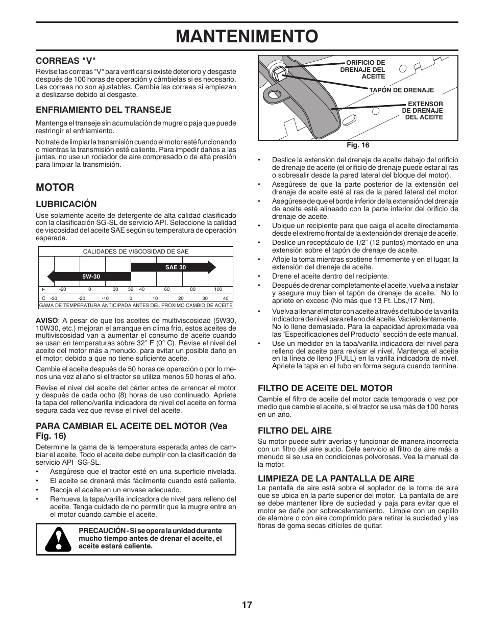 Mantenimento, Motor | Poulan Pro PB175G42 LAWN TRACTOR User Manual | Page 47 / 60