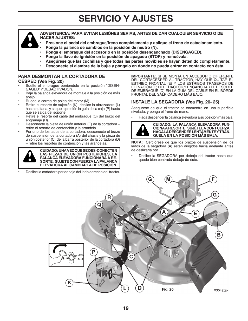 Servicio y ajustes | Poulan Pro PB175G42 LAWN TRACTOR User Manual | Page 49 / 60