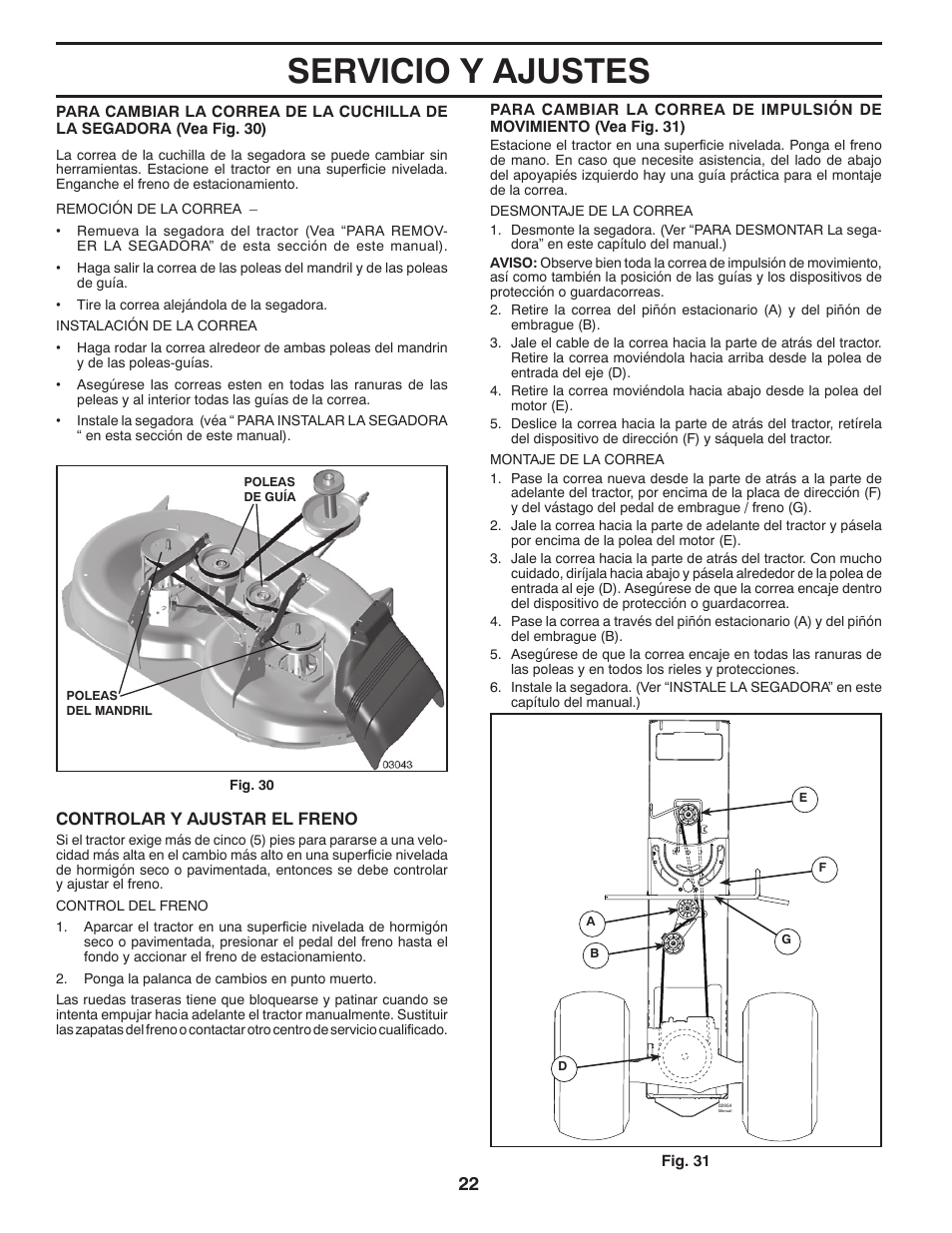 Servicio y ajustes | Poulan Pro PB175G42 LAWN TRACTOR User Manual | Page 52 / 60