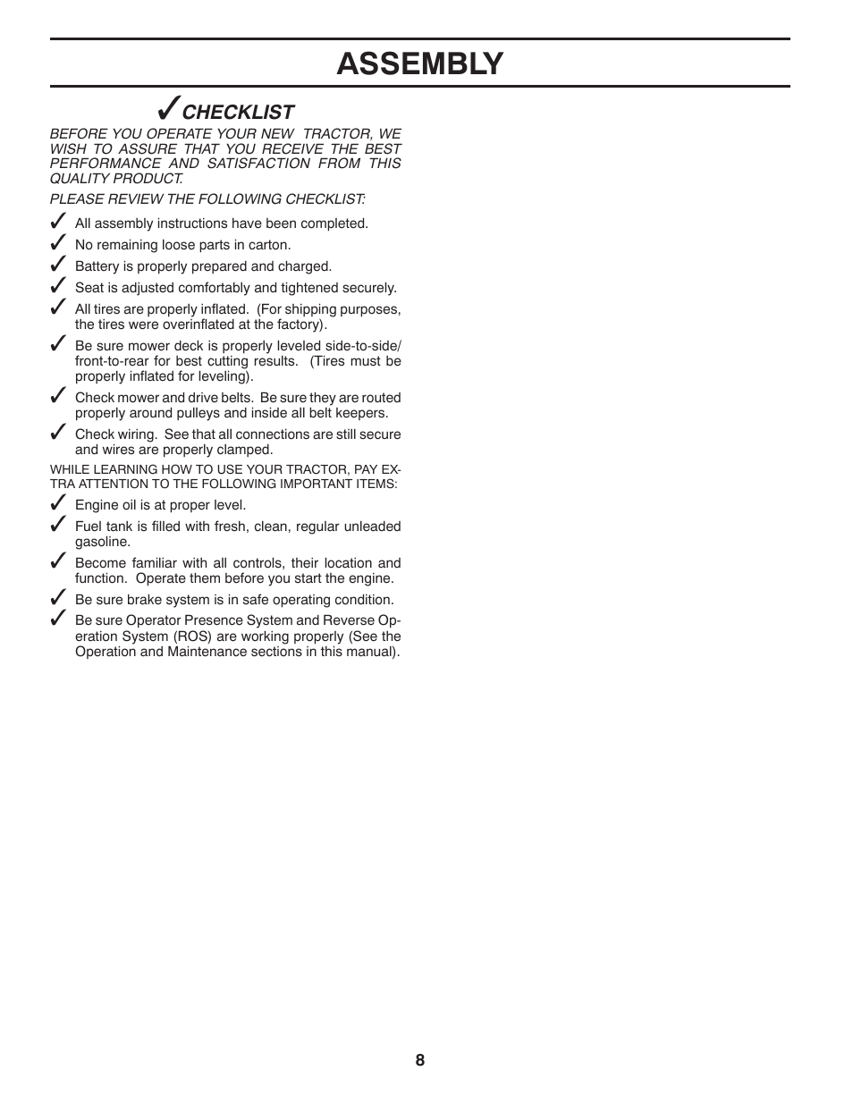 Assembly | Poulan Pro PB175G42 LAWN TRACTOR User Manual | Page 8 / 60