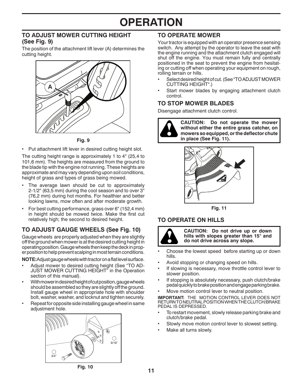 Operation | Poulan Pro PB175A46 LAWN TRACTOR User Manual | Page 11 / 60