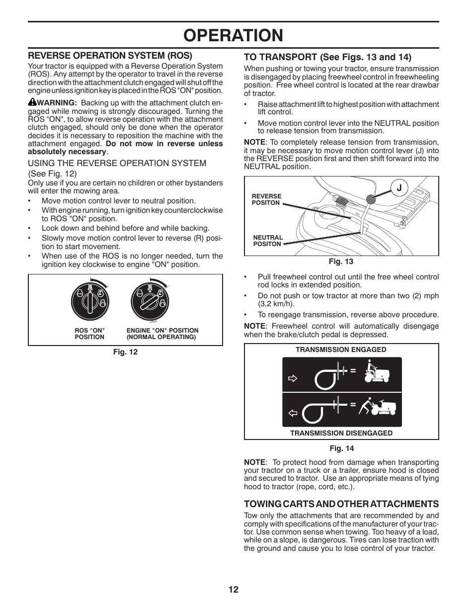 Operation | Poulan Pro PB175A46 LAWN TRACTOR User Manual | Page 12 / 60