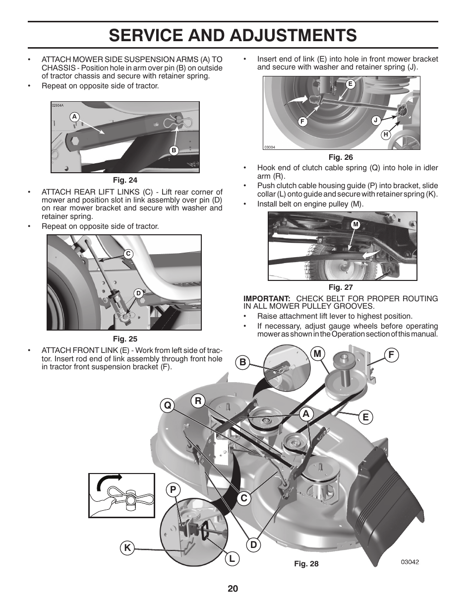 Service and adjustments | Poulan Pro PB175A46 LAWN TRACTOR User Manual | Page 20 / 60