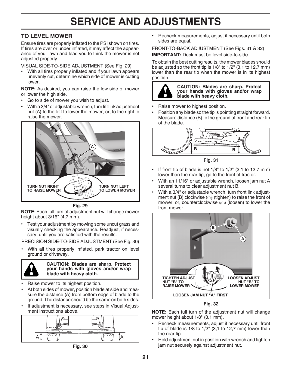 Service and adjustments | Poulan Pro PB175A46 LAWN TRACTOR User Manual | Page 21 / 60