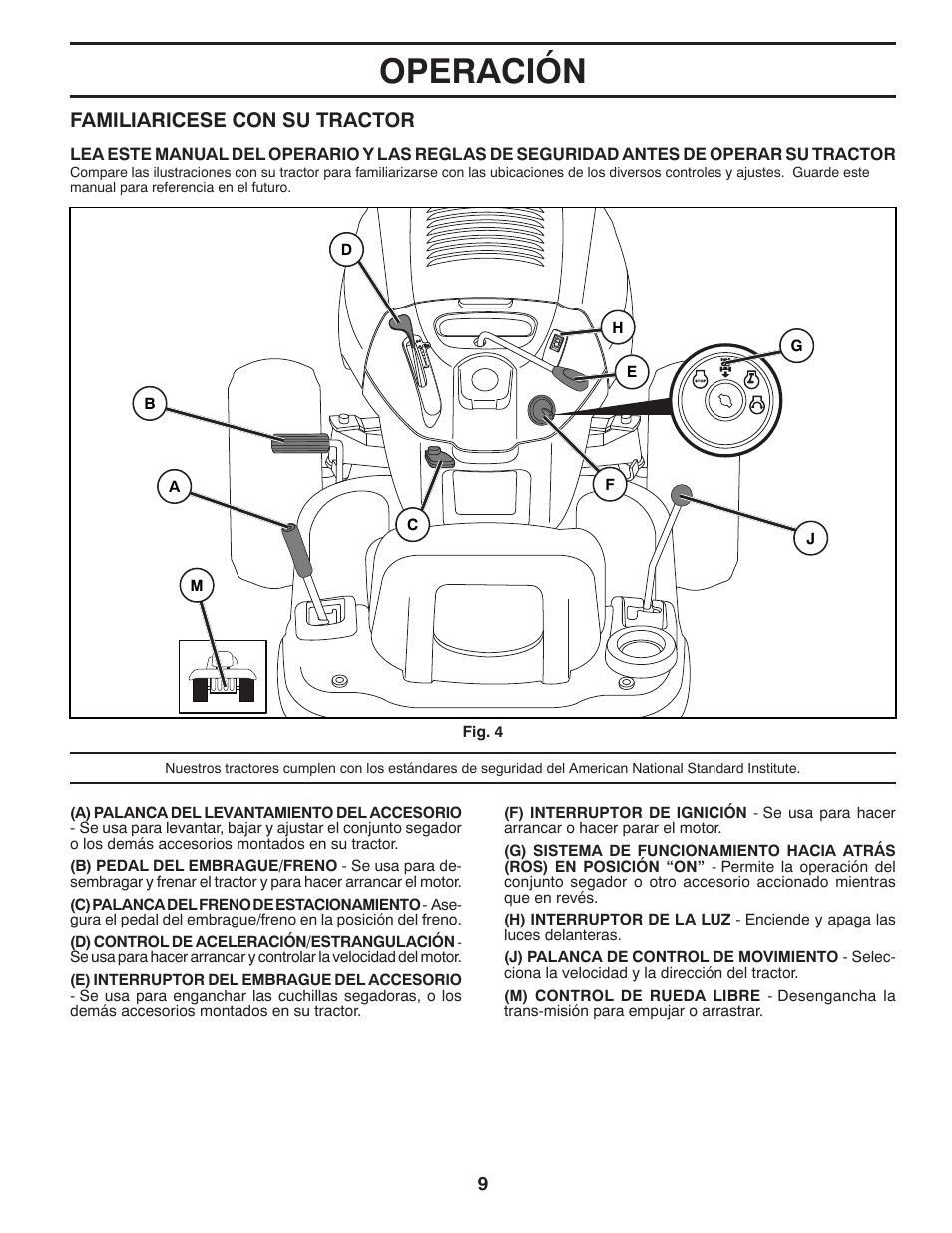 Operación, Familiaricese con su tractor | Poulan Pro PB175A46 LAWN TRACTOR User Manual | Page 39 / 60