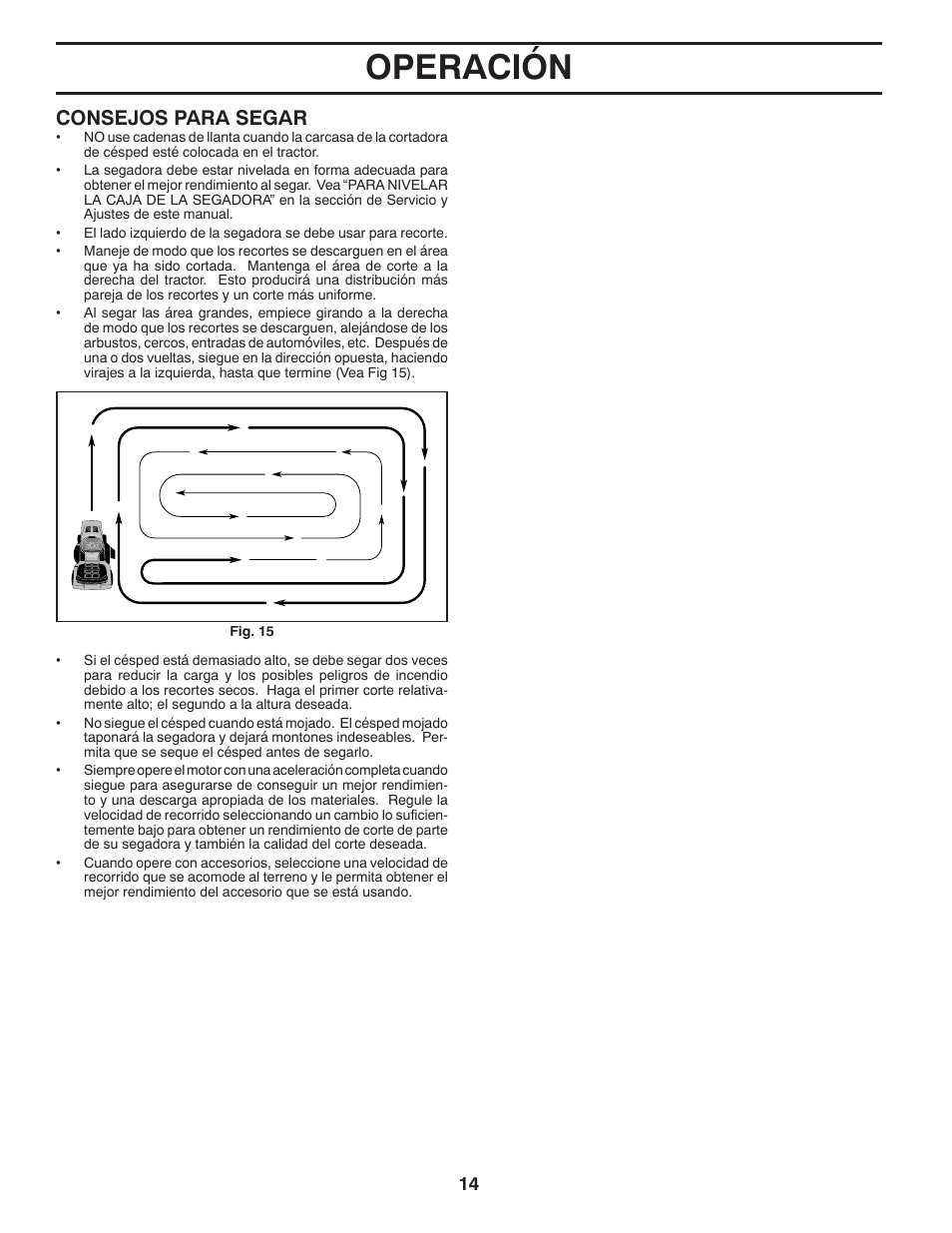 Operación, Consejos para segar | Poulan Pro PB175A46 LAWN TRACTOR User Manual | Page 44 / 60