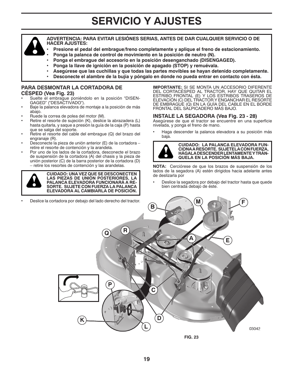 Servicio y ajustes | Poulan Pro PB175A46 LAWN TRACTOR User Manual | Page 49 / 60