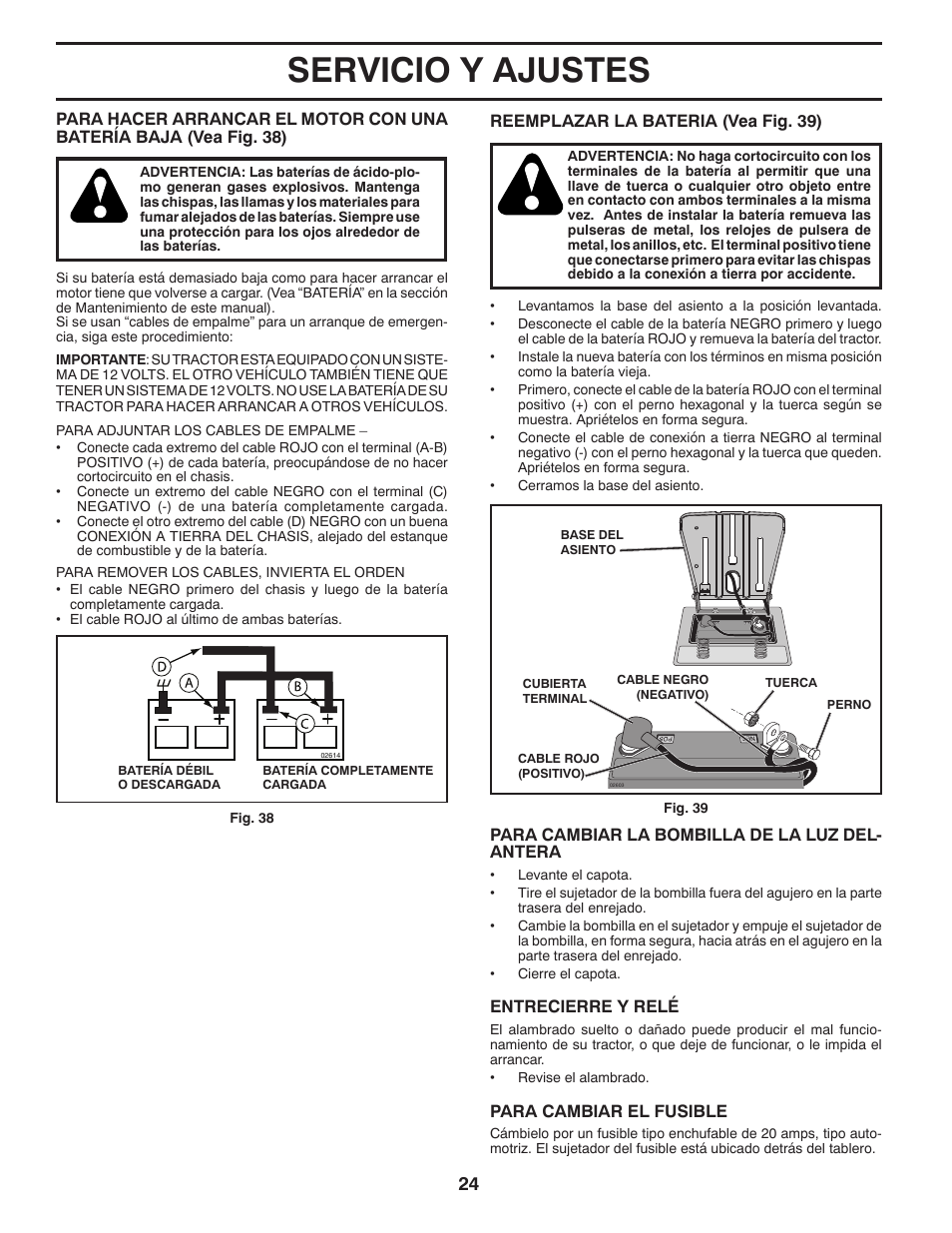 Servicio y ajustes | Poulan Pro PB175A46 LAWN TRACTOR User Manual | Page 54 / 60