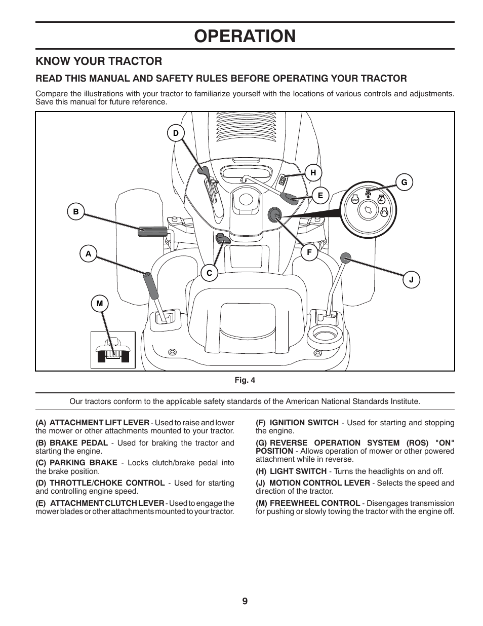 Operation, Know your tractor | Poulan Pro PB175A46 LAWN TRACTOR User Manual | Page 9 / 60