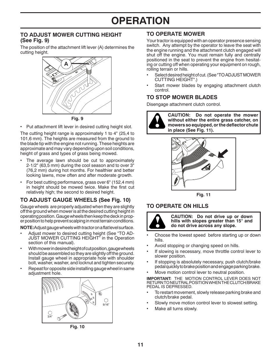 Operation | Poulan Pro PB175A46 LAWN TRACTOR User Manual | Page 11 / 56