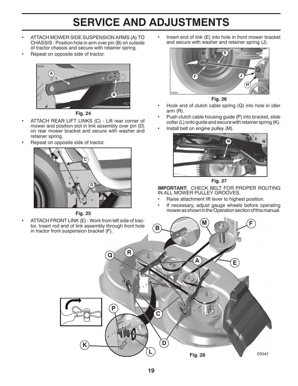 Service and adjustments | Poulan Pro PB175A46 LAWN TRACTOR User Manual | Page 19 / 56