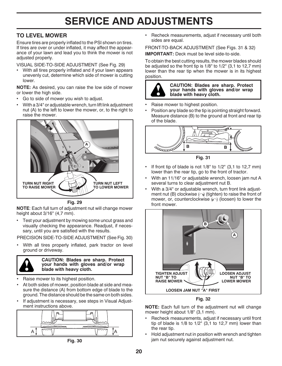 Service and adjustments | Poulan Pro PB175A46 LAWN TRACTOR User Manual | Page 20 / 56