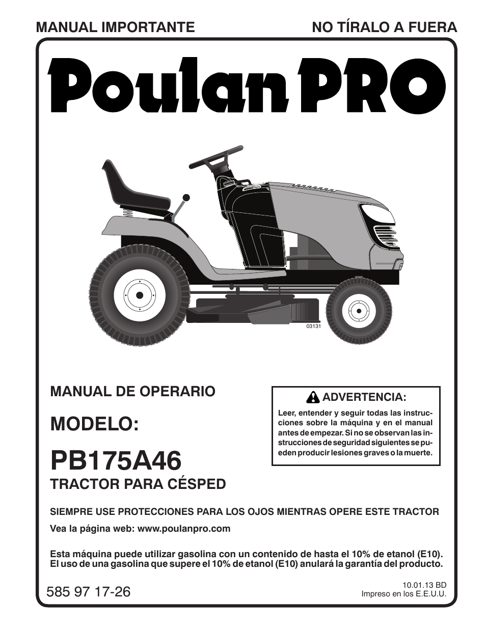 Modelo, Tractor para césped | Poulan Pro PB175A46 LAWN TRACTOR User Manual | Page 29 / 56