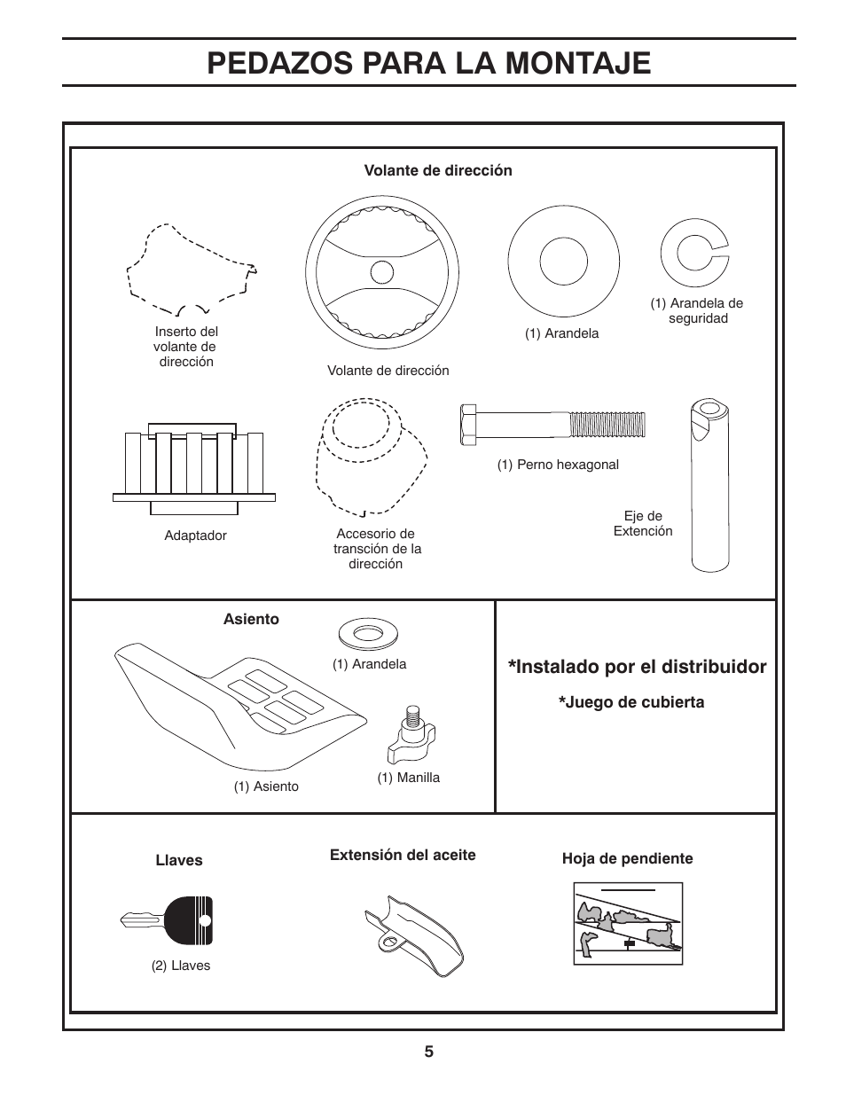 Pedazos para la montaje, Instalado por el distribuidor | Poulan Pro PB175A46 LAWN TRACTOR User Manual | Page 33 / 56