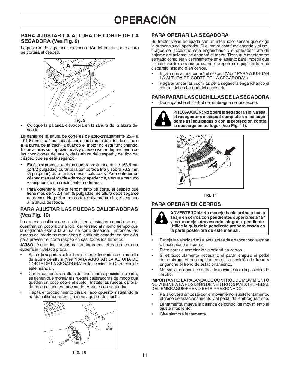 Operación | Poulan Pro PB175A46 LAWN TRACTOR User Manual | Page 39 / 56