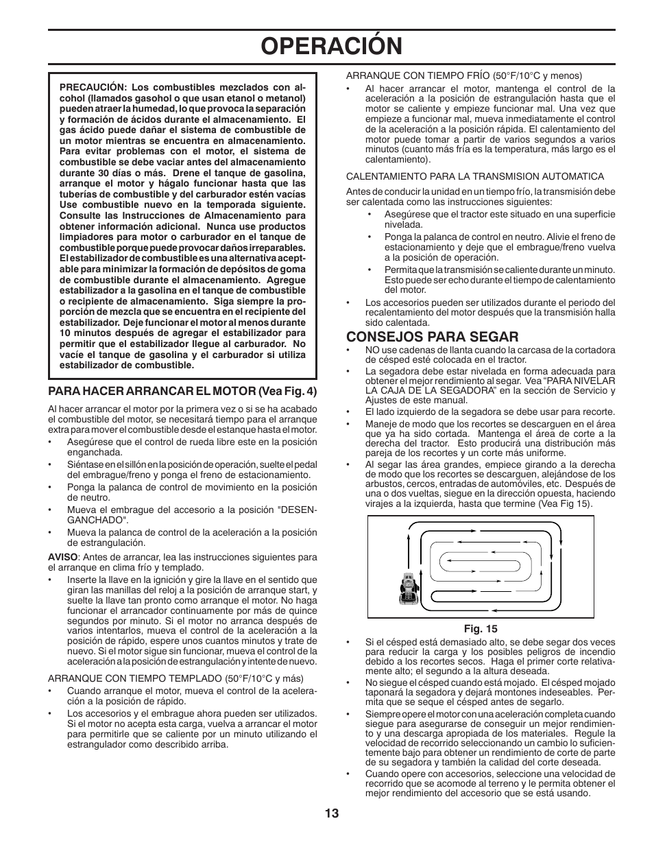 Operación, Consejos para segar | Poulan Pro PB175A46 LAWN TRACTOR User Manual | Page 41 / 56