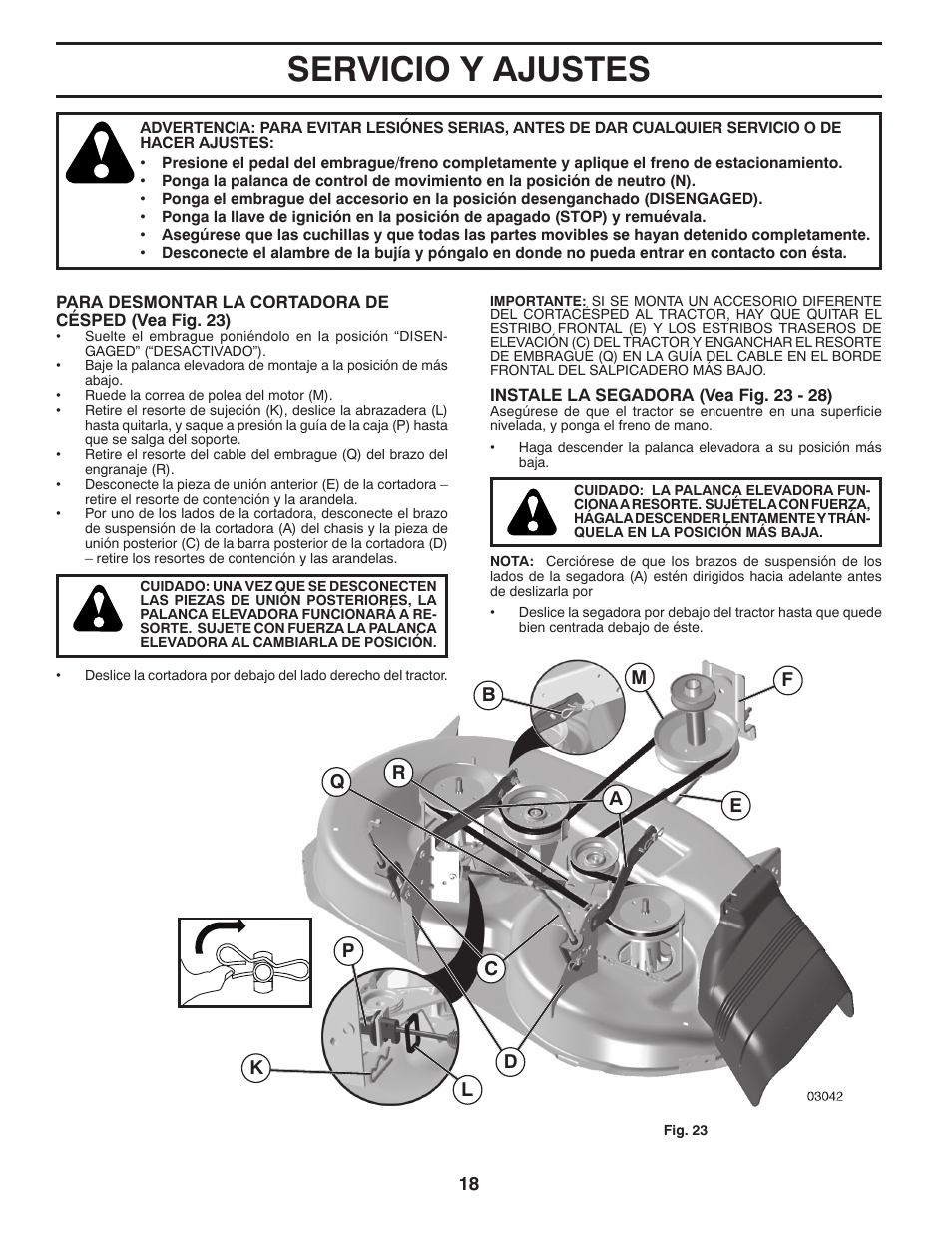 Servicio y ajustes | Poulan Pro PB175A46 LAWN TRACTOR User Manual | Page 46 / 56