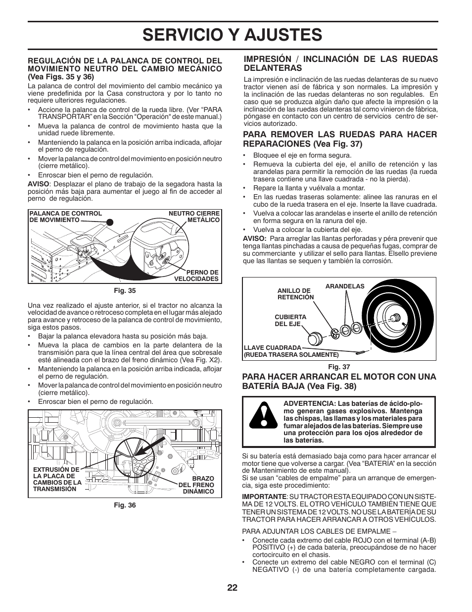 Servicio y ajustes | Poulan Pro PB175A46 LAWN TRACTOR User Manual | Page 50 / 56