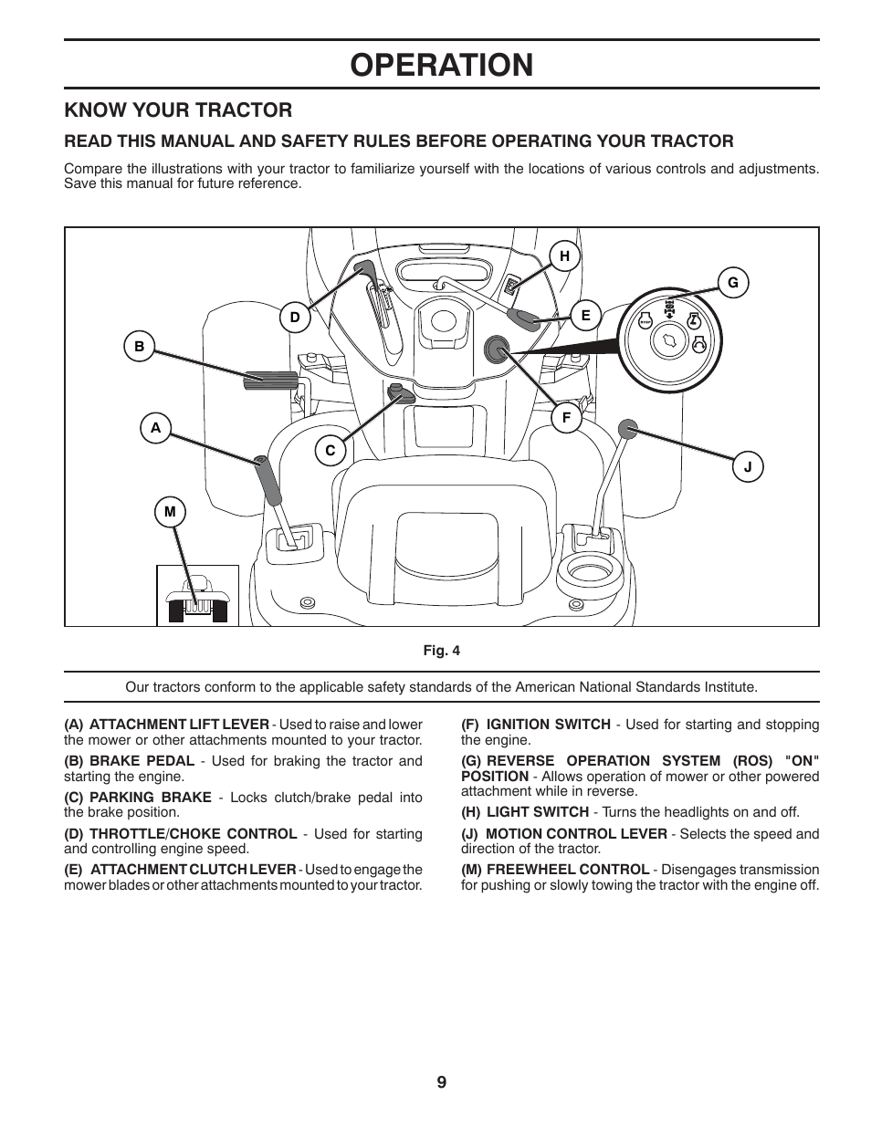 Operation, Know your tractor | Poulan Pro PB175A46 LAWN TRACTOR User Manual | Page 9 / 56