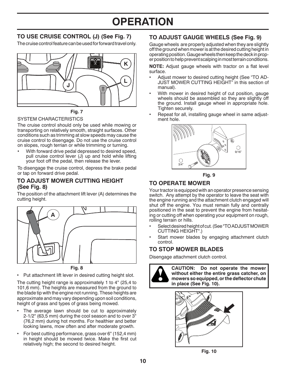 Operation | Poulan Pro PB18VA46 LAWN TRACTOR User Manual | Page 10 / 60