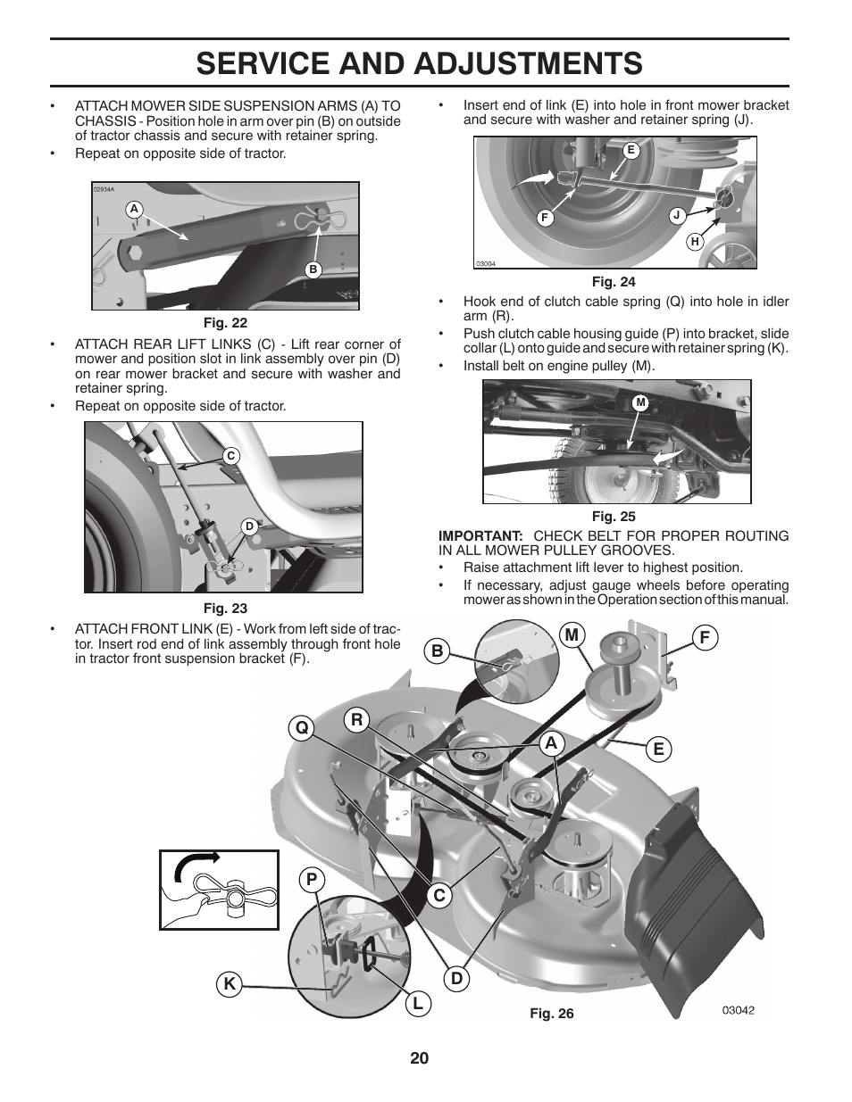 Service and adjustments | Poulan Pro PB18VA46 LAWN TRACTOR User Manual | Page 20 / 60