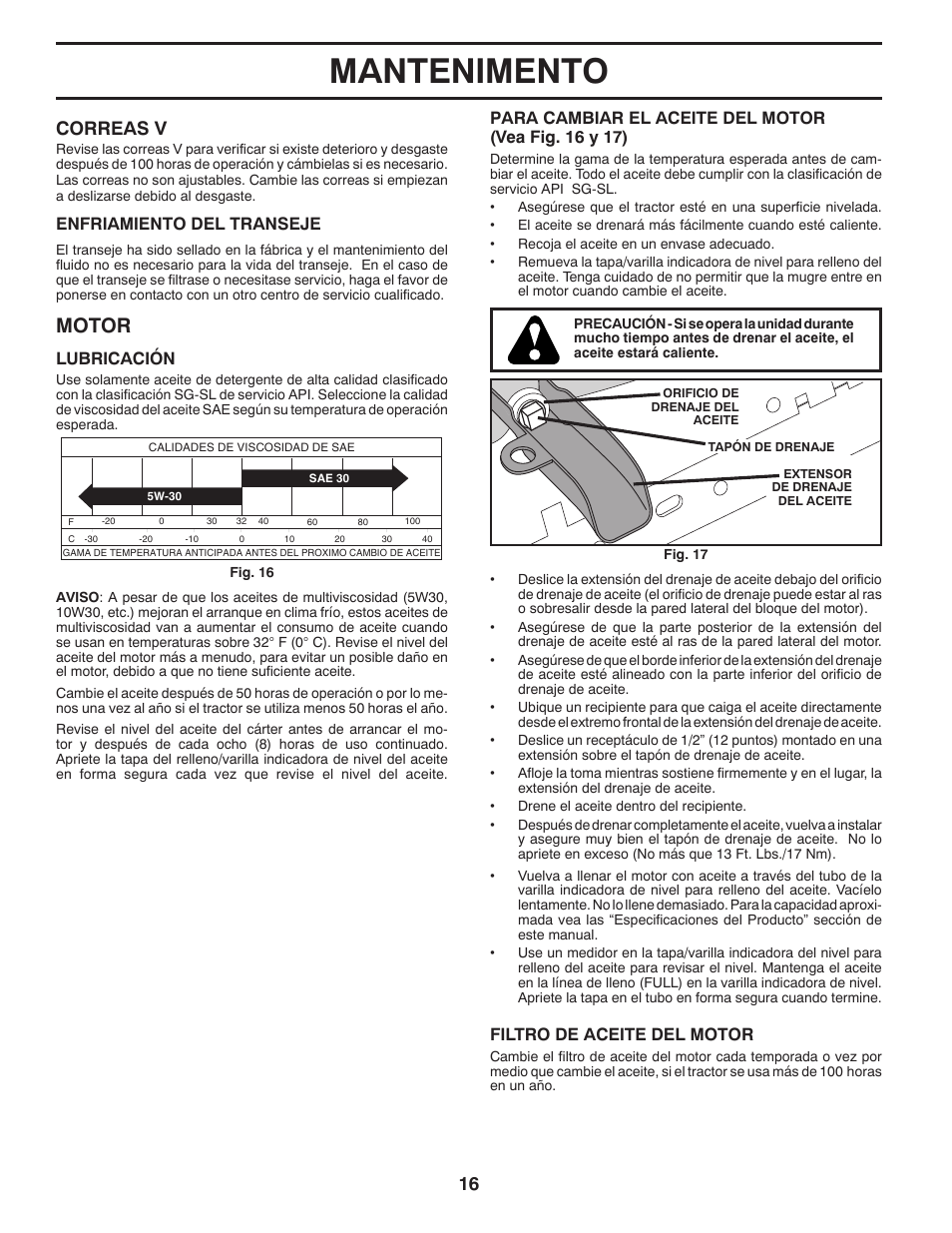 Mantenimento, Motor, Correas v | Poulan Pro PB18VA46 LAWN TRACTOR User Manual | Page 46 / 60