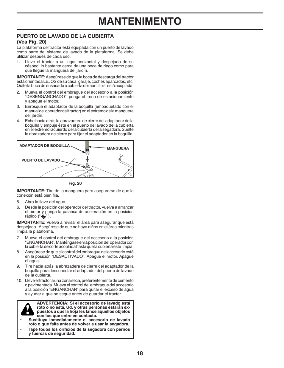 Mantenimento | Poulan Pro PB18VA46 LAWN TRACTOR User Manual | Page 48 / 60